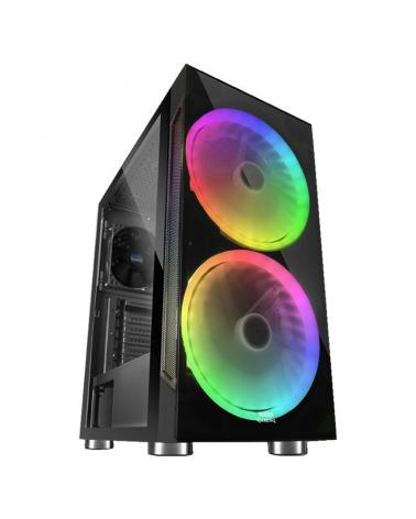 CAJA SEMITORRE MARS GAMING MC9 BLACK - USB3.0 - 2*USB2.0 - HD AUDIO+MIC - 2 VENTILADORES RGB 200MM - VENTANA LATERAL + FRONTAL C