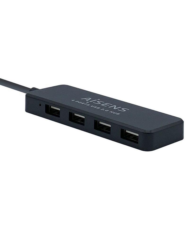 HUB USB AISENS A104-0402 NEGRO - CONECTORES 1*USB-A 2.0 MACHO / 4*USB-A 2.0 HEMBRA - LONGITUD CABLE 30CM - Imagen 1