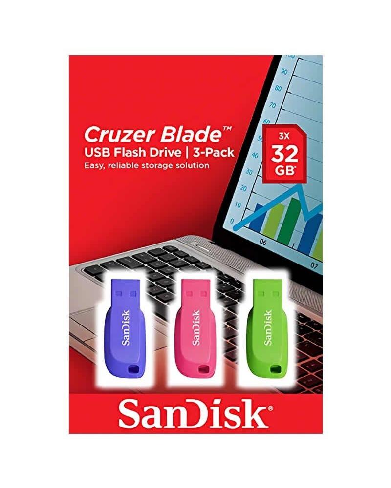 Pendrive 32GB SanDisk Cruzer Blade Pack 3 USB 2.0 - Imagen 1