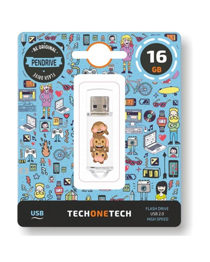 Pendrive 16GB Tech One Tech Emojitech No-Evil Monkey USB 2.0 - Imagen 1