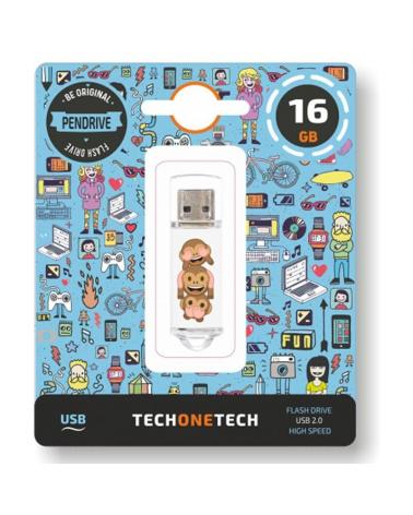 Pendrive 16GB Tech One Tech Emojitech No-Evil Monkey USB 2.0 - Imagen 1
