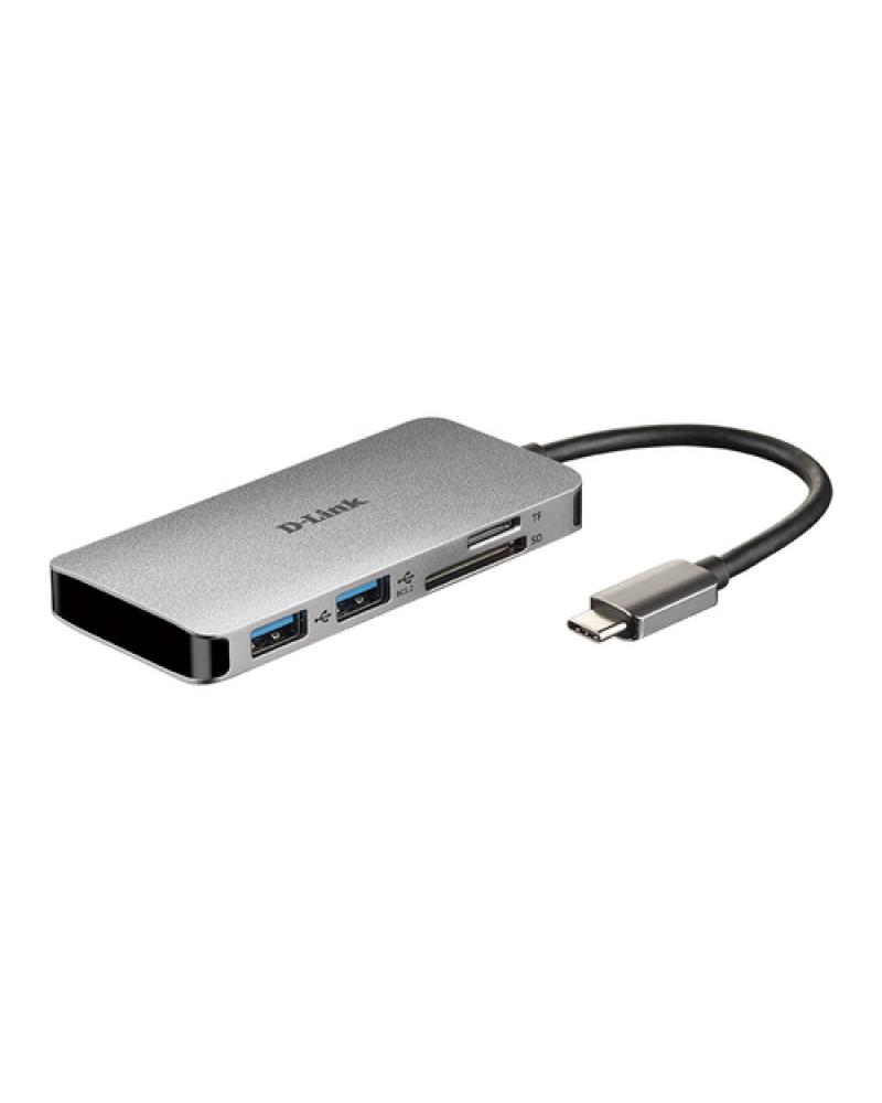 Hub USB D-Link DUB-M610/ 2 Puertos USB 3.0/ 1 Thunderbolt 3/ 1 HDMI/ 1 Lector Tarjetas SD/ Gris - Imagen 1