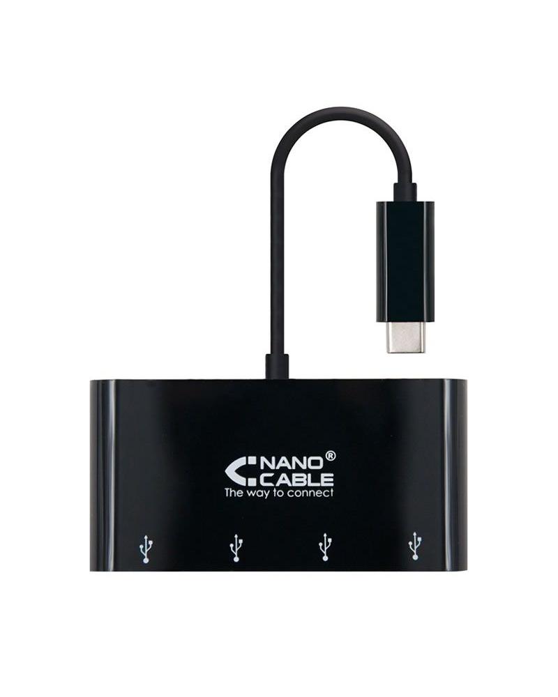 Hub USB Tipo-C Nanocable 10.16.4401-BK / 4 Puertos USB 3.0 - Imagen 1